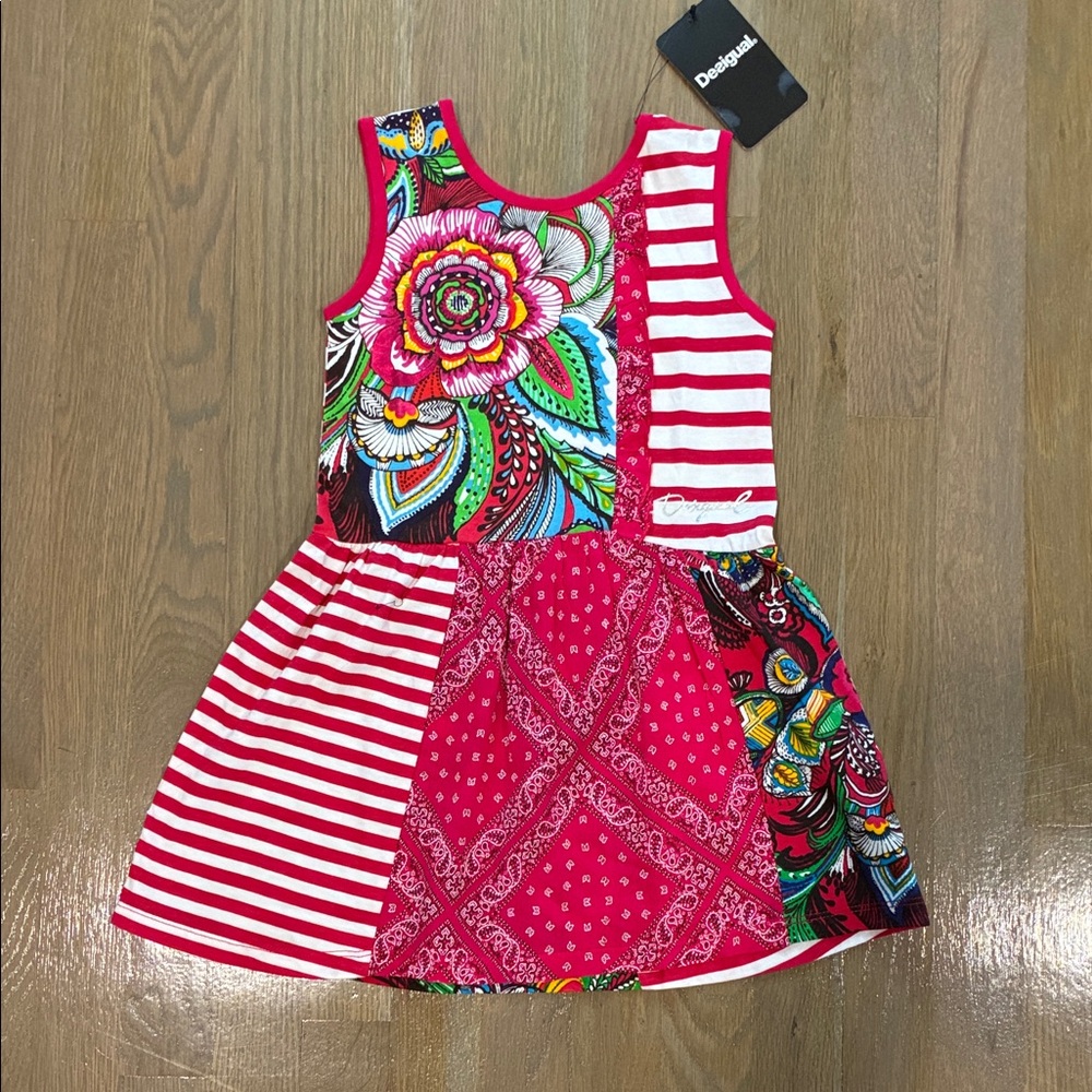 Desigual Red and Pink Floral Striped Dress